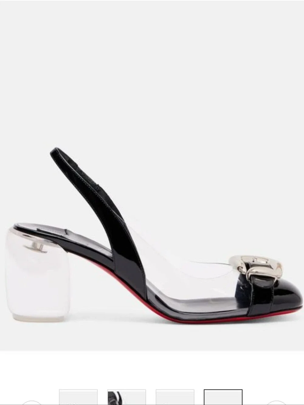 $1495 Christian Louboutin Black Minny Bubble 70 Buckle Slingback Pump 37.5 /7.5